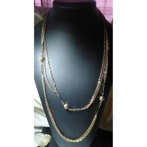 54" Long Retro Double Ball & Chain Necklace  Filigree Ball Stations Oval Spacers